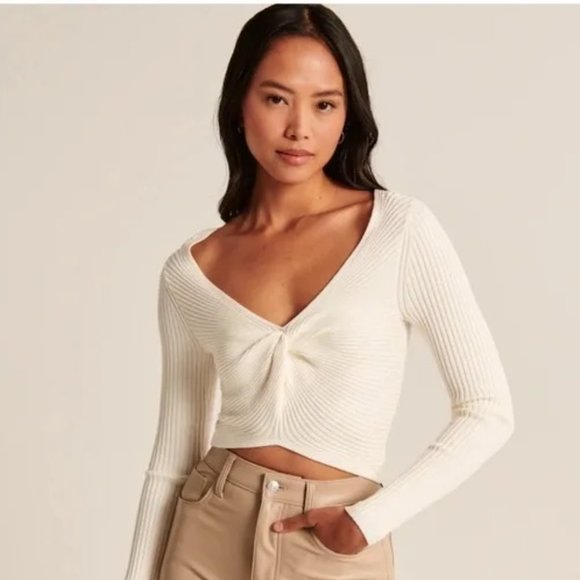 Abercrombie Twist-Front Sweater Top White Size XS - Picture 1 of 4